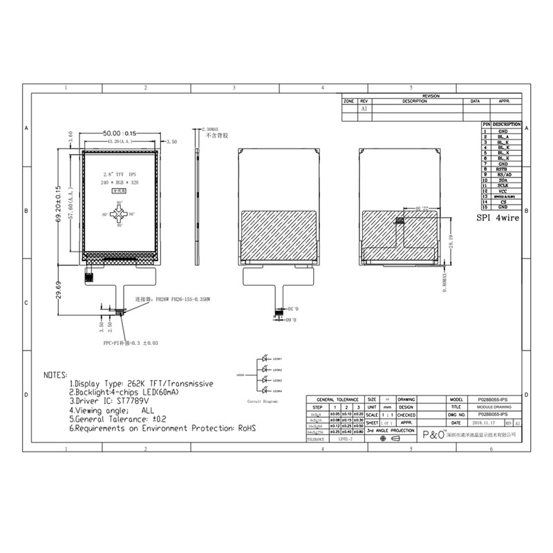Polcd 40-Pin-Touchscreen-LCD-Display 240 x 320, MCU FPC 2,8-Zoll-TFT-LCD-Touchpanel