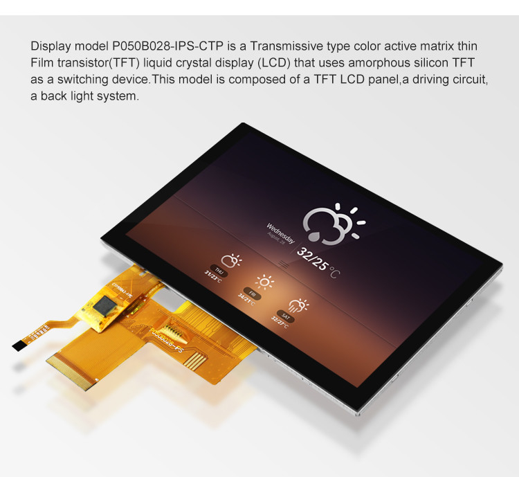 5 Zoll Tft Lcd Kapazitiver Touchscreen hohe Helligkeit 800x480 Auflösung Rgb-Schnittstelle Ips