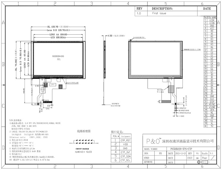 5 Zoll Ips Tft LCD-Display Übertragbarer Bildschirm 24 Bit RGB-Schnittstelle 800*480 Ansicht