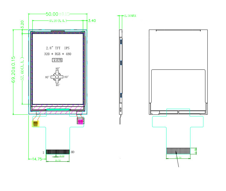 Polcd MCU 9 BIT 2,8-Zoll-LCD-TFT-Display 240X320 TFT-Farbbildschirm Kommerziell