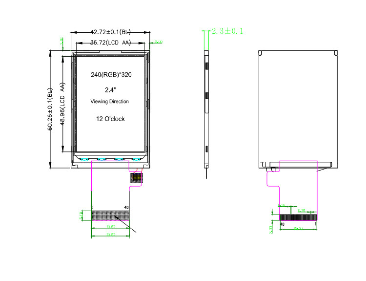 Polcd ST7789V 2,4 Zoll Tft-Display 12 0'CLOCK 240x320 Tft LCD-Panelschirm