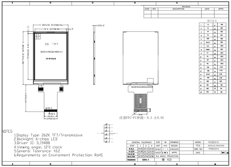 Polcd 320x480 3,5 Zoll TFT-Panel Spi 8 / 9 / 16 / 18 Parallel-Schnittstelle LCD-Display