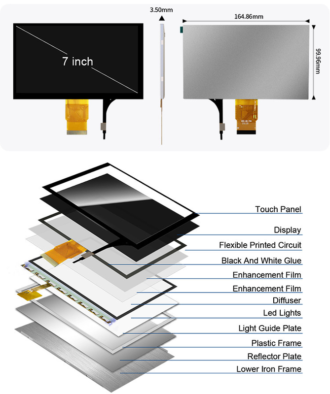 Polcd 7' Tft Lcd Panel 800x480 Kapazitiver Touchscreen RGB Schnittstelle 7 Zoll LCD Modul Anzeige