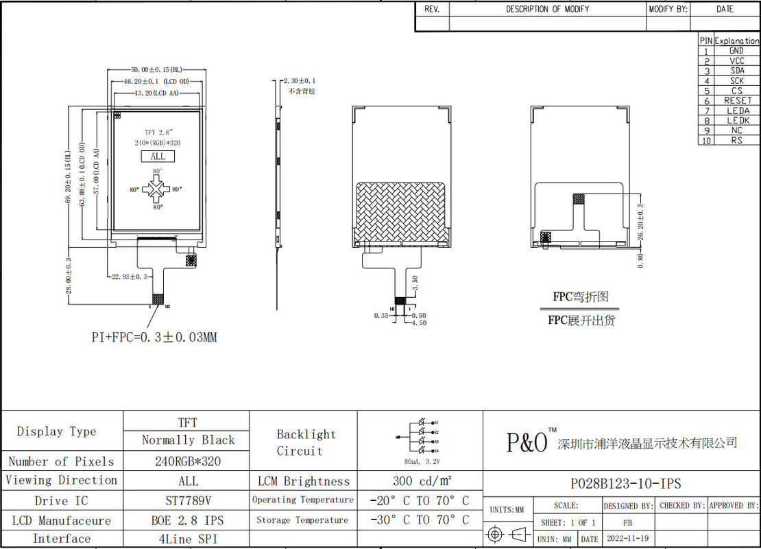 Polcd Kleines LCD 2,8' 240x320 Industrial IPS Farbbildschirm Vollbild 2,8 Zoll Parallel Port TFT LCD-Display