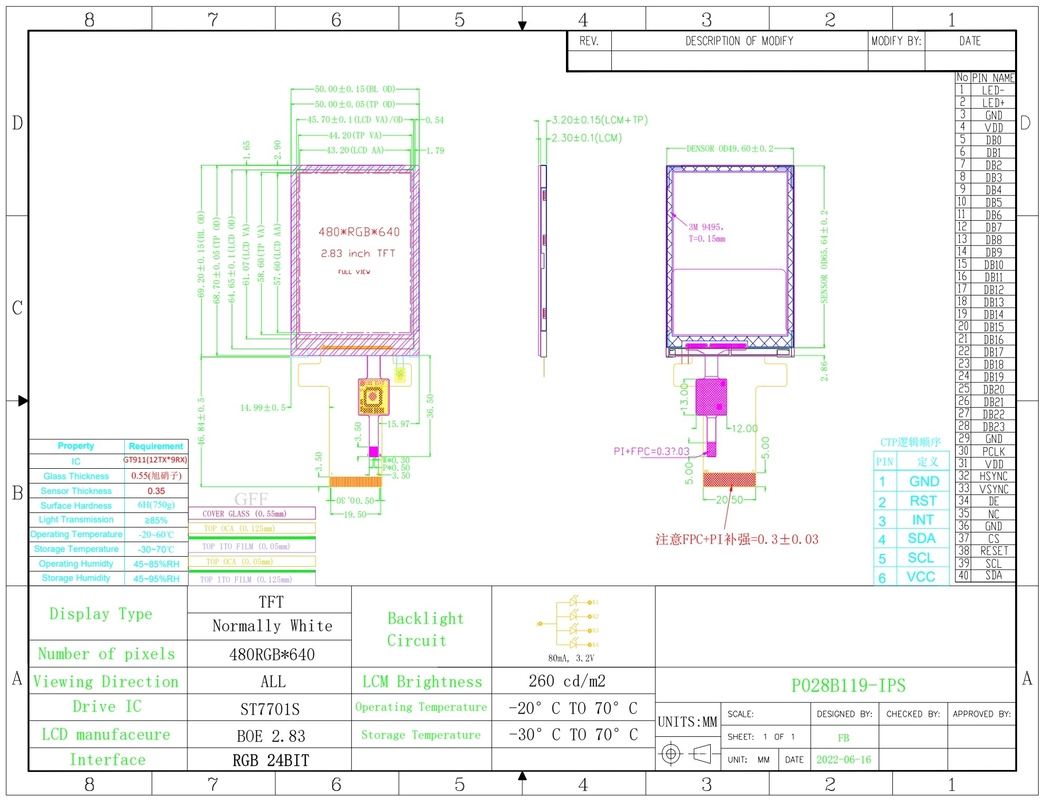 Polcd Tft RGB 2,8 Zoll Industriecontroller Farbbildschirm-Panel Kapazitiver Touchscreen IPS LCD-Modul