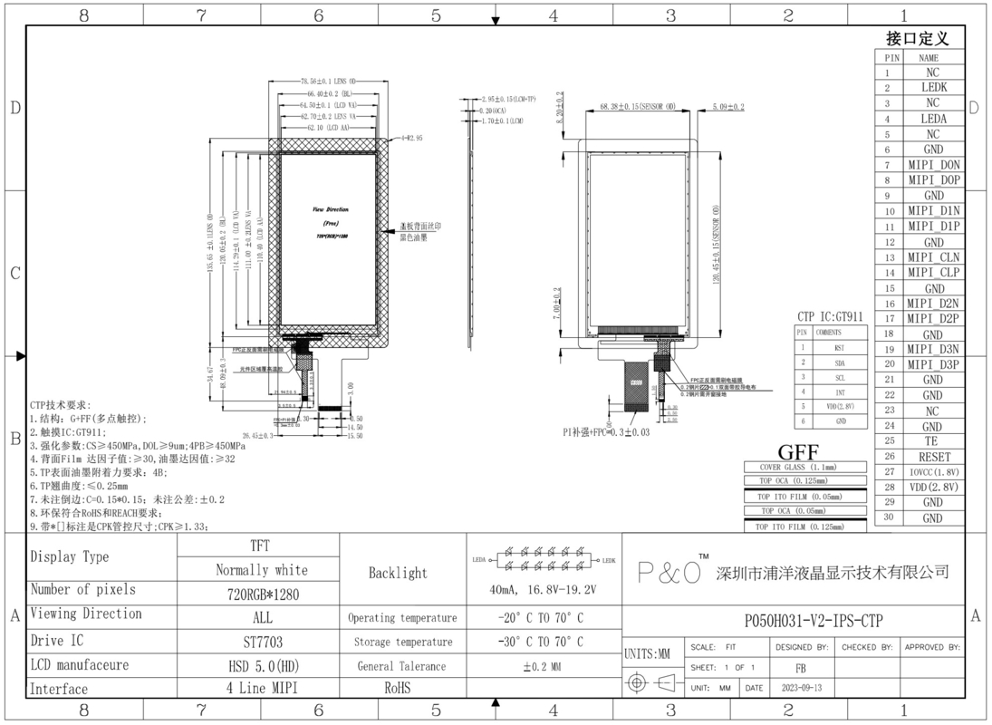 Polcd 5-Zoll-LCD-Vertikalschirm 720*1280 MIPI-Schnittstelle Kapazitiv-Touch-Panel IPS 5' TFT-Display