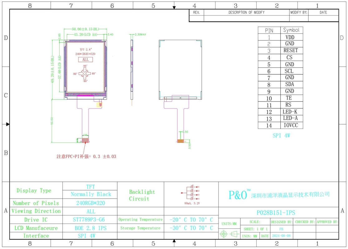 Polcd 2,8 Zoll 240*320 Ips Tft Lcd Bildschirm Spi Schnittstelle Alle freien Blickwinkel Panel Display Modul