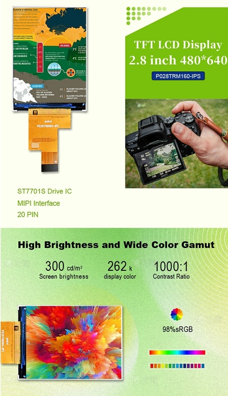 Polcd 2,8 Zoll IPS-LCD-Display mit MIPI-Schnittstelle 480x640 Auflösung 300nits 2,8
