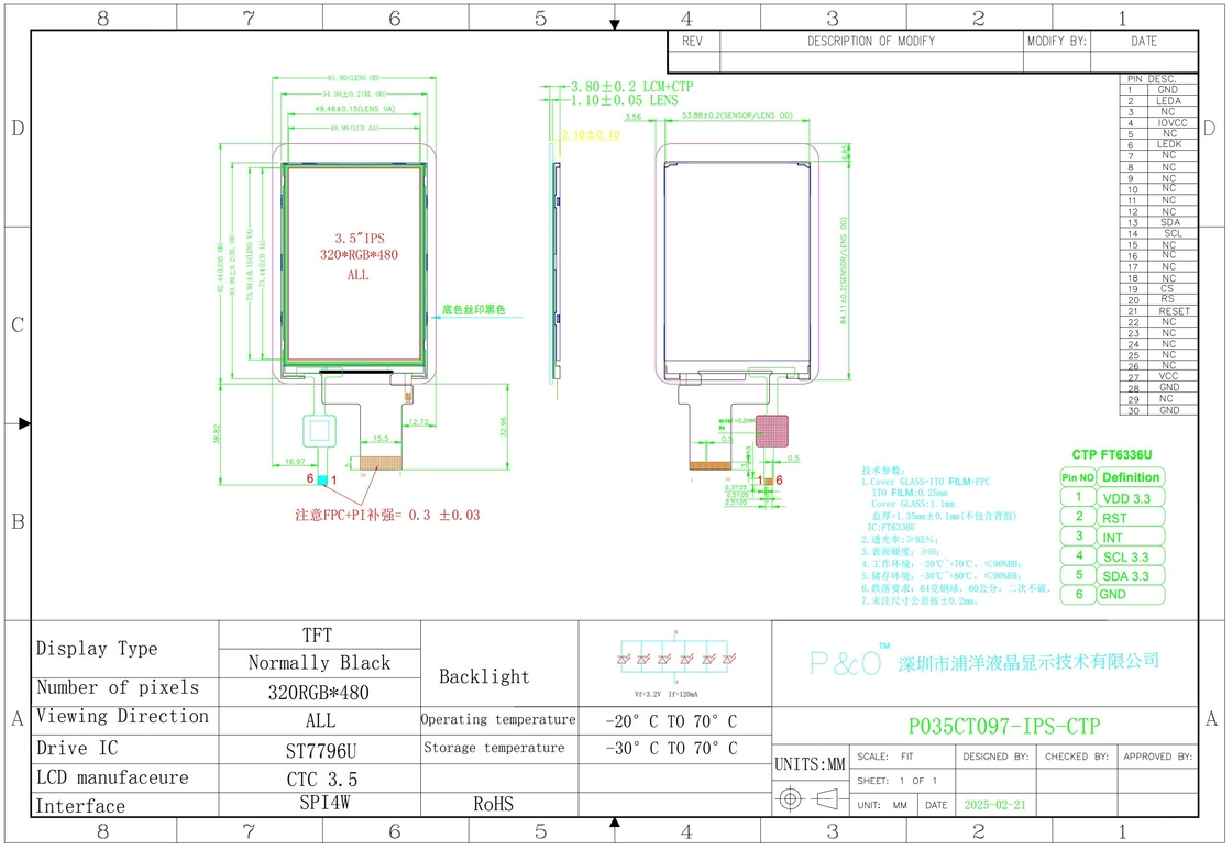 Polcd hoher Kontrastverhältnis 3,5-Zoll-LCD-Bildschirm hohe Helligkeit 320x480 Kapazitiv-Touch-Panel Tft-Lcd-Display