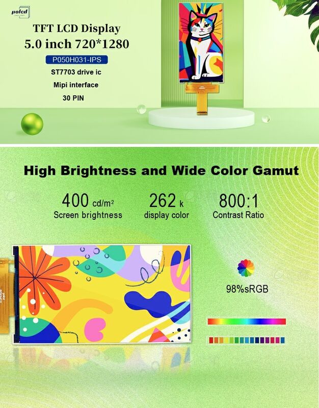 Polcd Custom LCD 5,0 Zoll TFT Panel IPS LCD Bildschirm 400nit 720x1280 LCM Display Modul