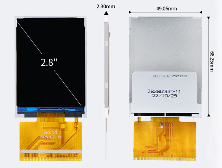 Polcd Klein 2,8 Zoll 240x320 QVGA Hochhelligkeit 300nits SPI-Schnittstelle IPS TFT-Display