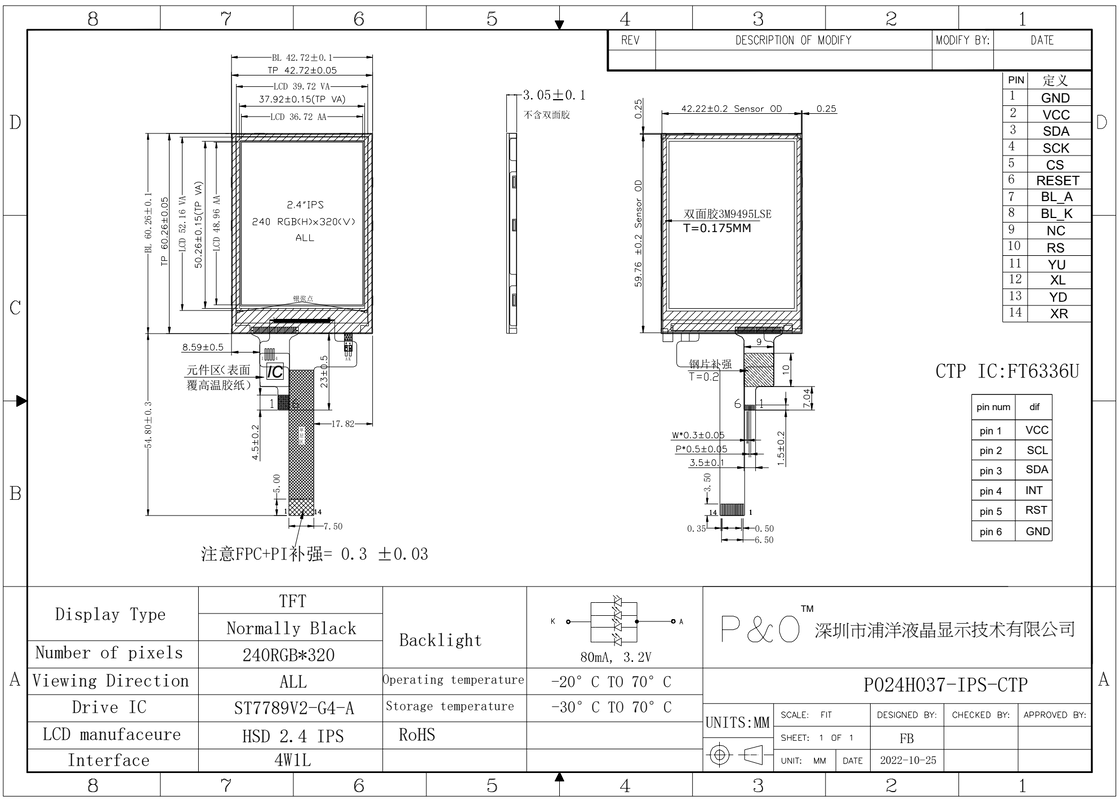 Polcd 2,4 Zoll 240*320 IPS-LCD-Modul Vollansicht CTP Kapazitives Touchpanel Qvga 2,4 TFT-Display