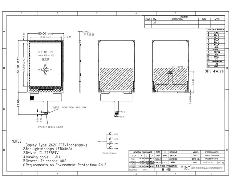 Polcd 2,8-Zoll Auflösung 240*320 Spi Schnittstelle TFT Grafik-LCD-Display-Modul für verschiedene Anwendungen