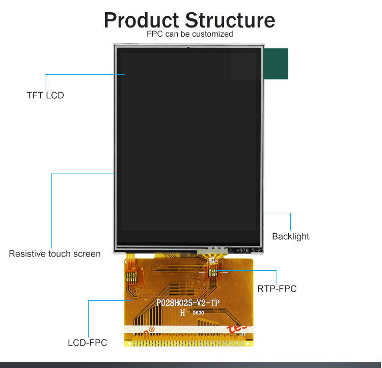 Polcd 2,8 Zoll 240 * 320 QVGA MCU 16-Bit-TFT-LCD-Bildschirmmodul 37-poliges LCD-Display mit Touchpanel