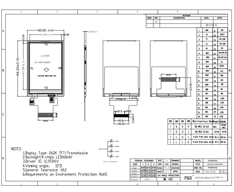 Polcd 2,8-Zoll-LCD-Bildschirm-Panel 240*320 MCU SPI-Schnittstelle ILI9341V TFT-LCD-Modul-Display