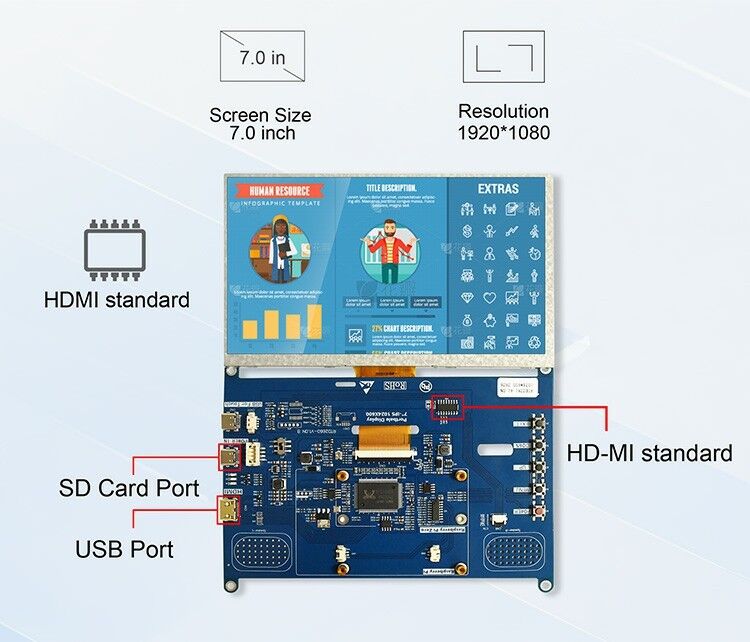 Polcd hohe Helligkeit 7 Zoll 1024x600 RGB LCD-Laufwerk RTD2281 mit Audio-Lautsprecher für industrielle Außeneinstellungen
