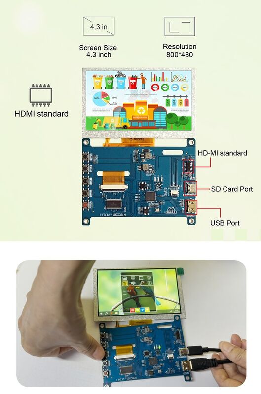 Polcd 4,3 5 Zoll Multifunktions-HD-MI-Controllerplatine Universal Touch LCD-Treiberplatine für Raspberry Pi IPS-Display