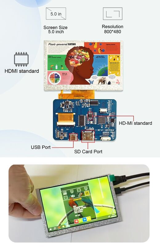 Polcd Industrial Grade 4.3 5-Zoll-LCD-Display-Modul mit 800x480 Auflösung H-DM-I Schnittstellen Treiber-Board