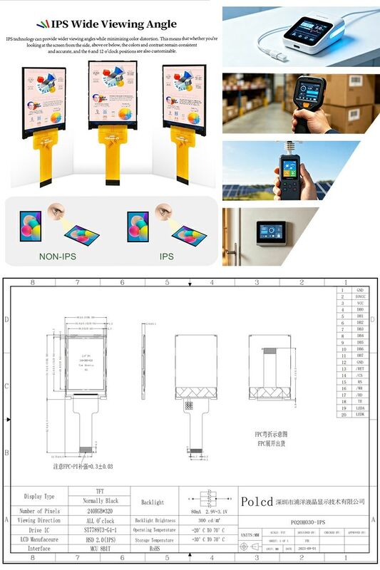 Polcd Flüssigkristall-Display 2.0 Zoll Mini Vollfarbe ST7789 MCU IPS Vollwinkelansicht 240x320 TFT-LCD-Modul