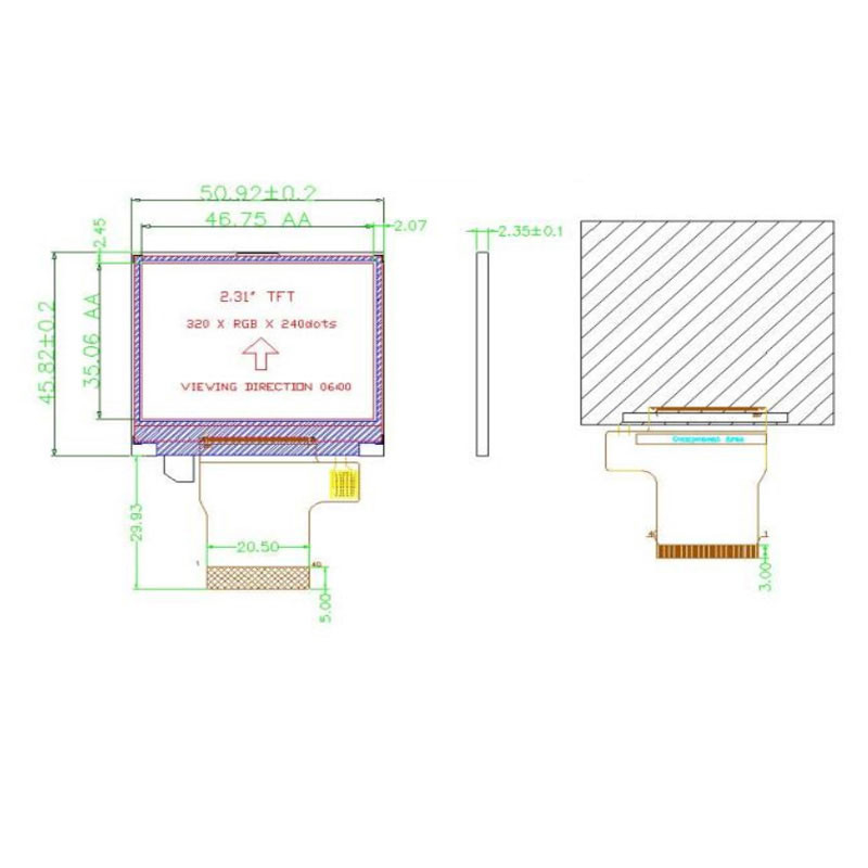 Polcd 8080 MCU 16 Bit 320 x 240 Display ILI9342C Medizinisches LCD-Display 300 Nit