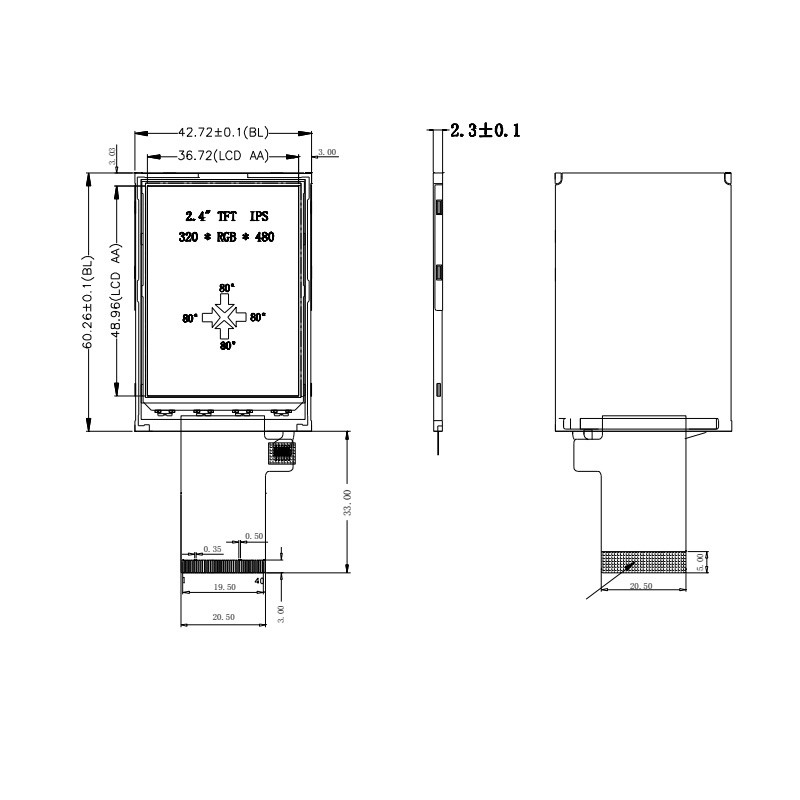 Polcd 350 Nit TFT-Touchscreen 2,4 Zoll 16-Bit-LCD-Display ISO9001