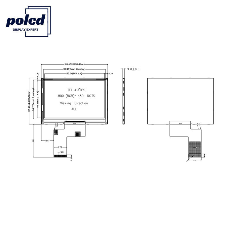 Polcd ST7262E43 4,3 Zoll Kapazitiver Touchscreen 40 Pin Lcd 800x480 300 Nit