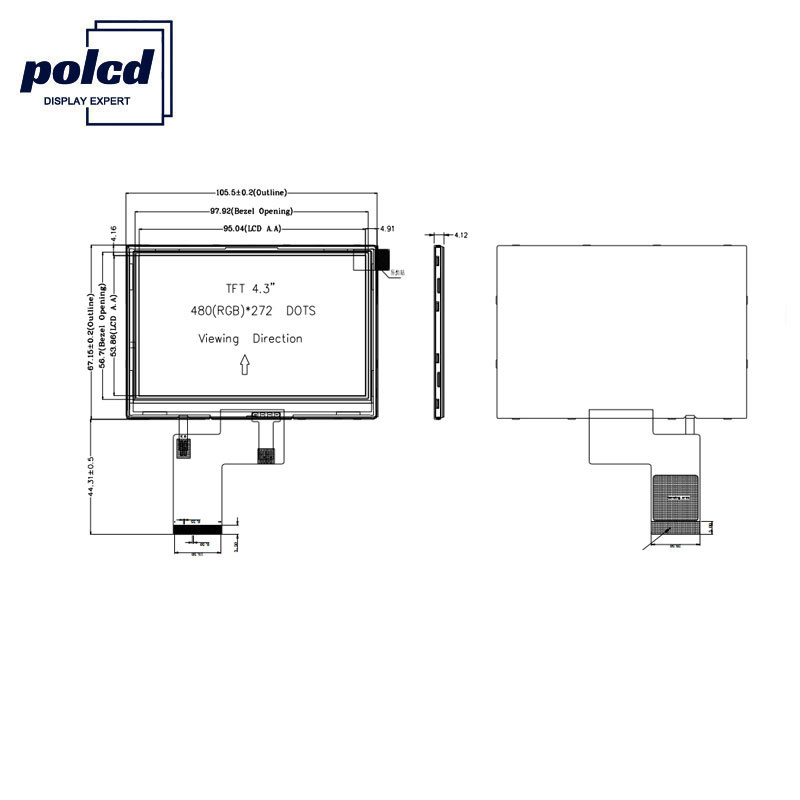 Polcd 4,3 Zoll 480 x 272 TFT-LCD-Display RGB 24-Bit-Touchscreen-LCD-Display